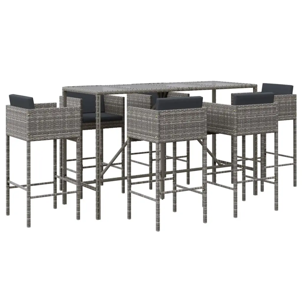 7 Piece Garden Bar Set with Grey Rattan Stools