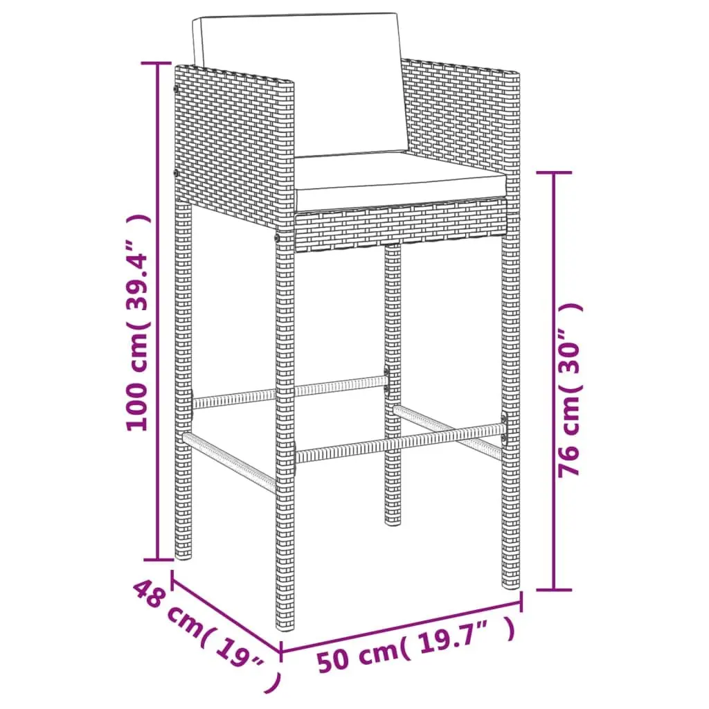 7 Piece Garden Bar Set with Grey Rattan Stools