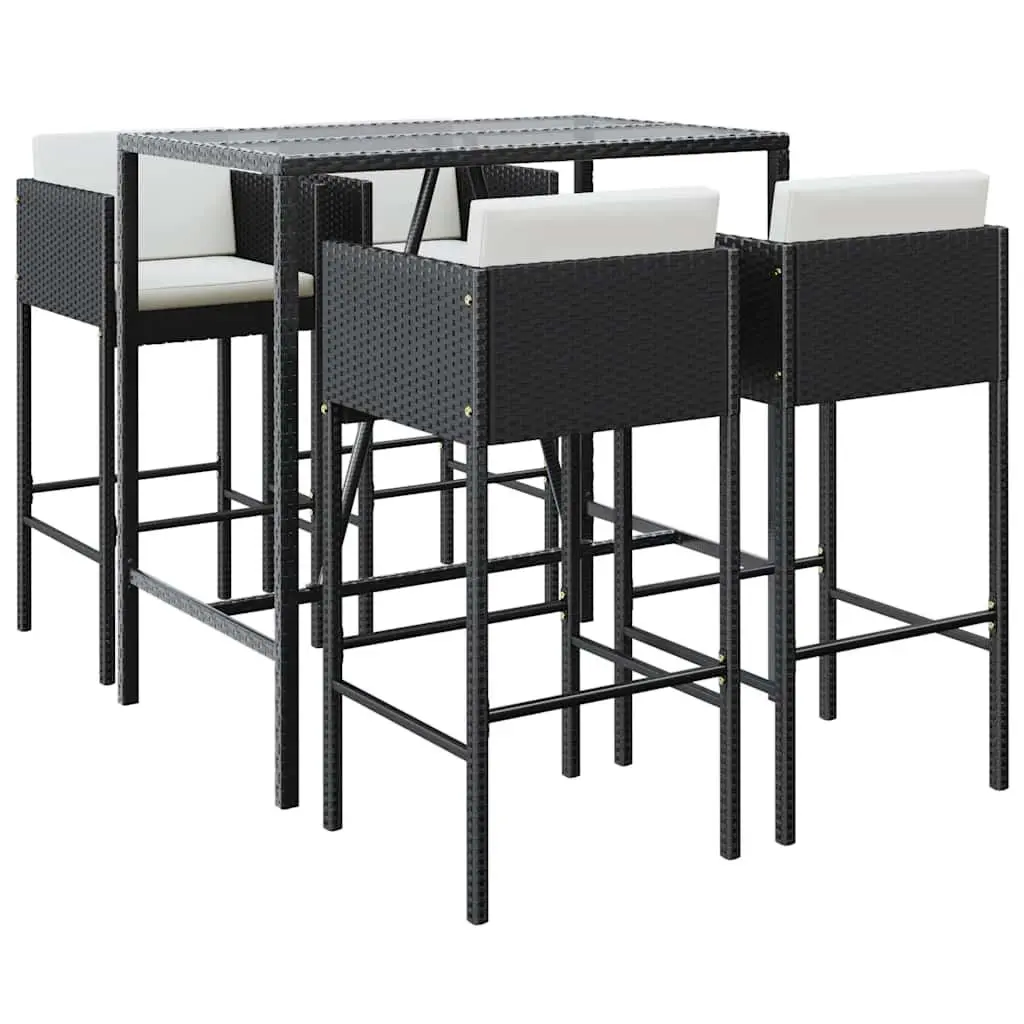 5 Piece Outdoor Garden Bar Set Poly Rattan Black Patio Furniture