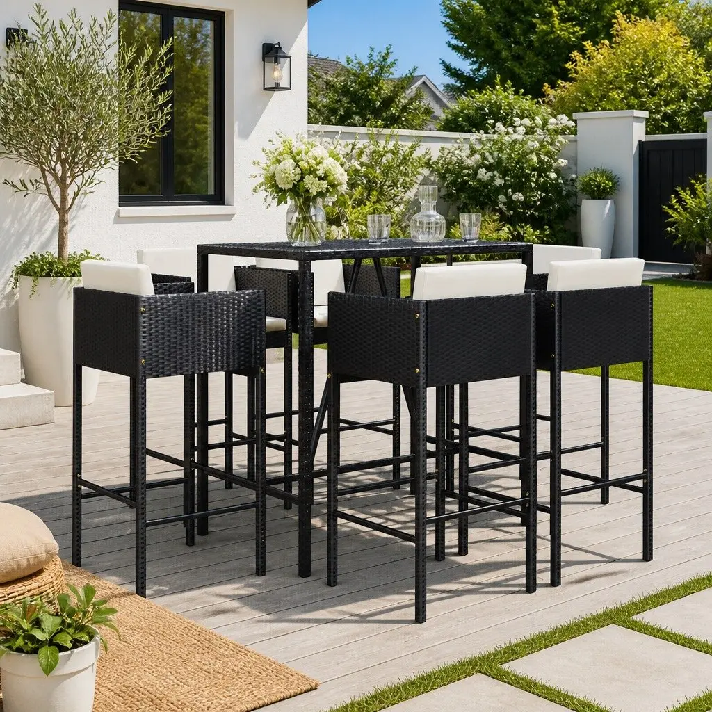 7-Piece Garden Bar Set with Cushions