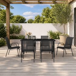 Black Steel 7 Piece Garden Dining Set with Textilene Chairs