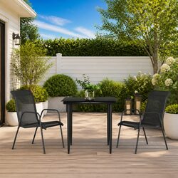 Sturdy 3-Piece Garden Dining Set with Black Steel and Textilene