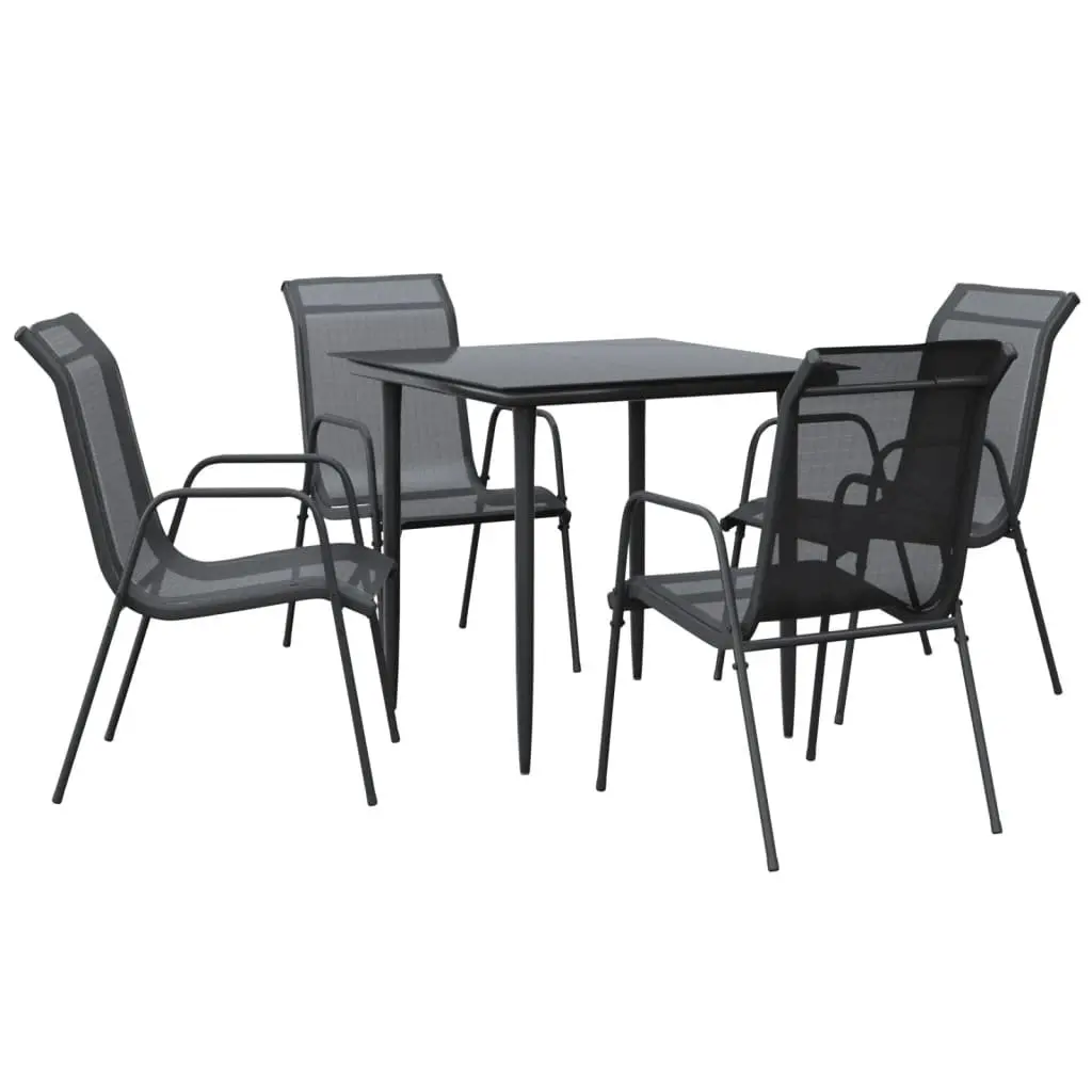 Garden Dining Set Steel Textilene 5 Piece Black Outdoor Patio Furniture