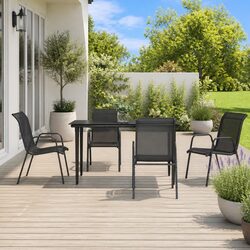 5-Piece Garden Dining Set with Steel Frame and Glass Tabletop