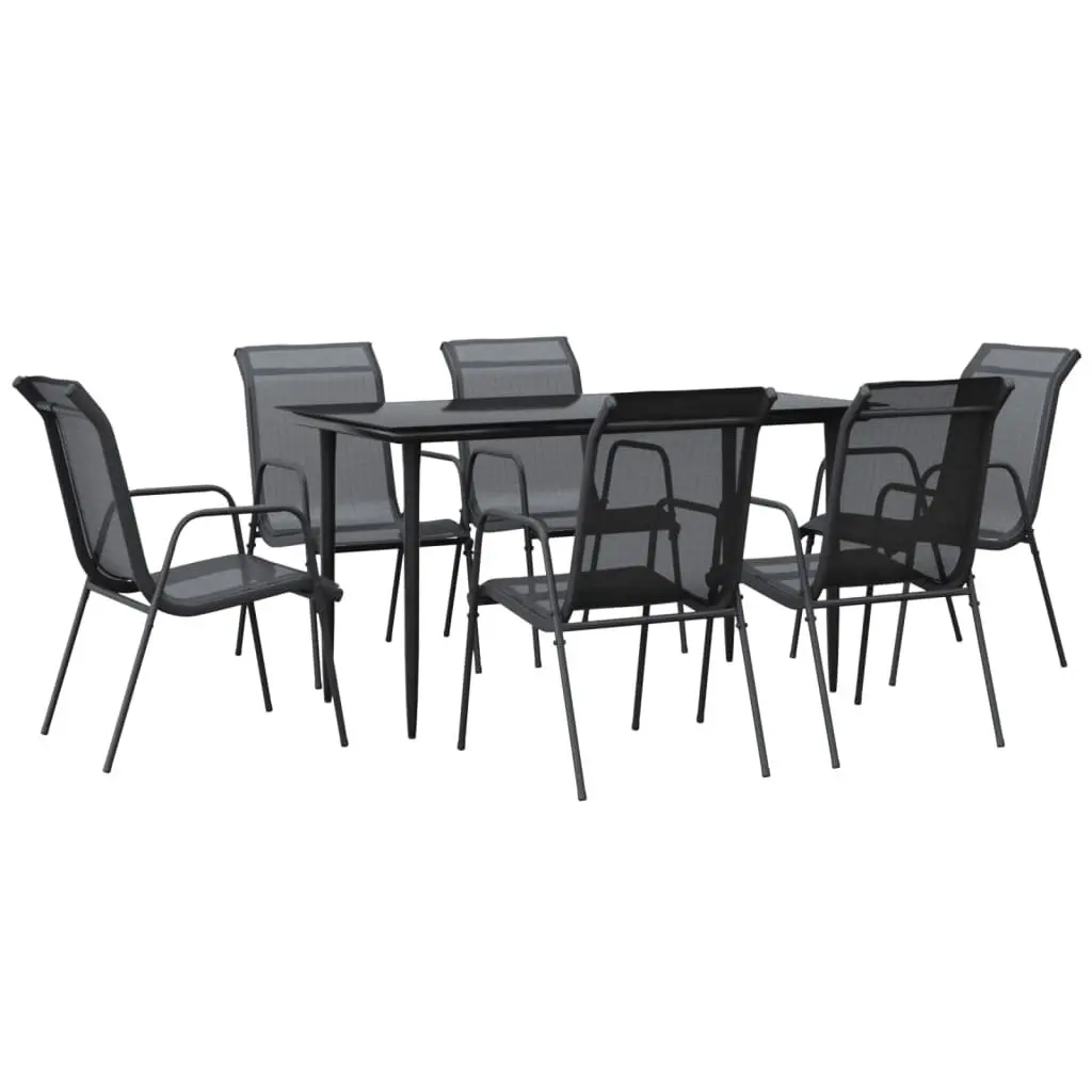 7 Piece Outdoor Garden Dining Set Steel Textilene Chairs Table Black