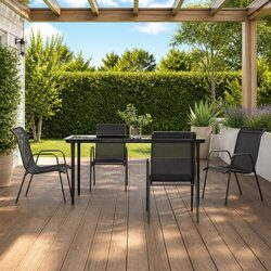 5-Piece Black Steel Outdoor Dining Set with Textilene Chairs
