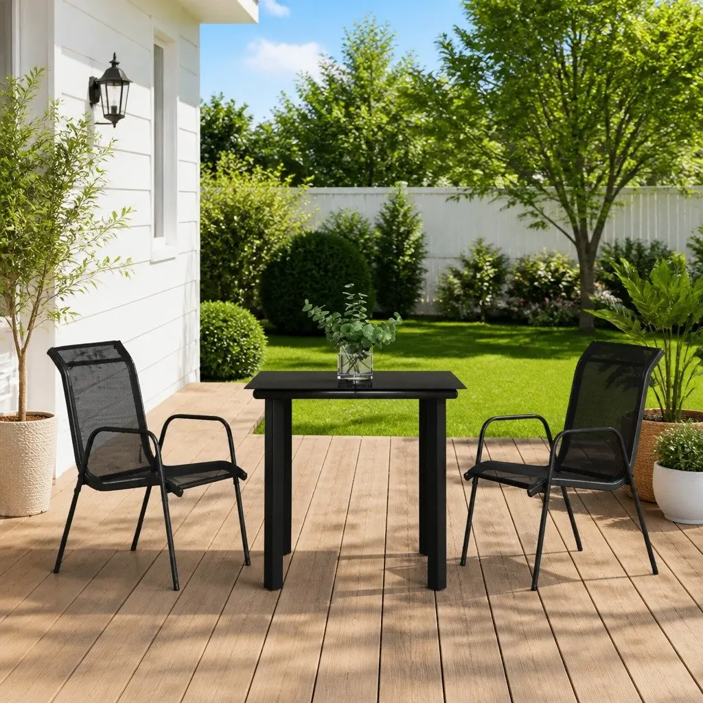 3-Piece Black Steel Garden Dining Set