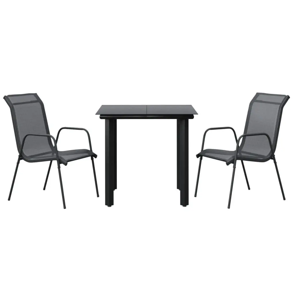3-Piece Black Steel Garden Dining Set