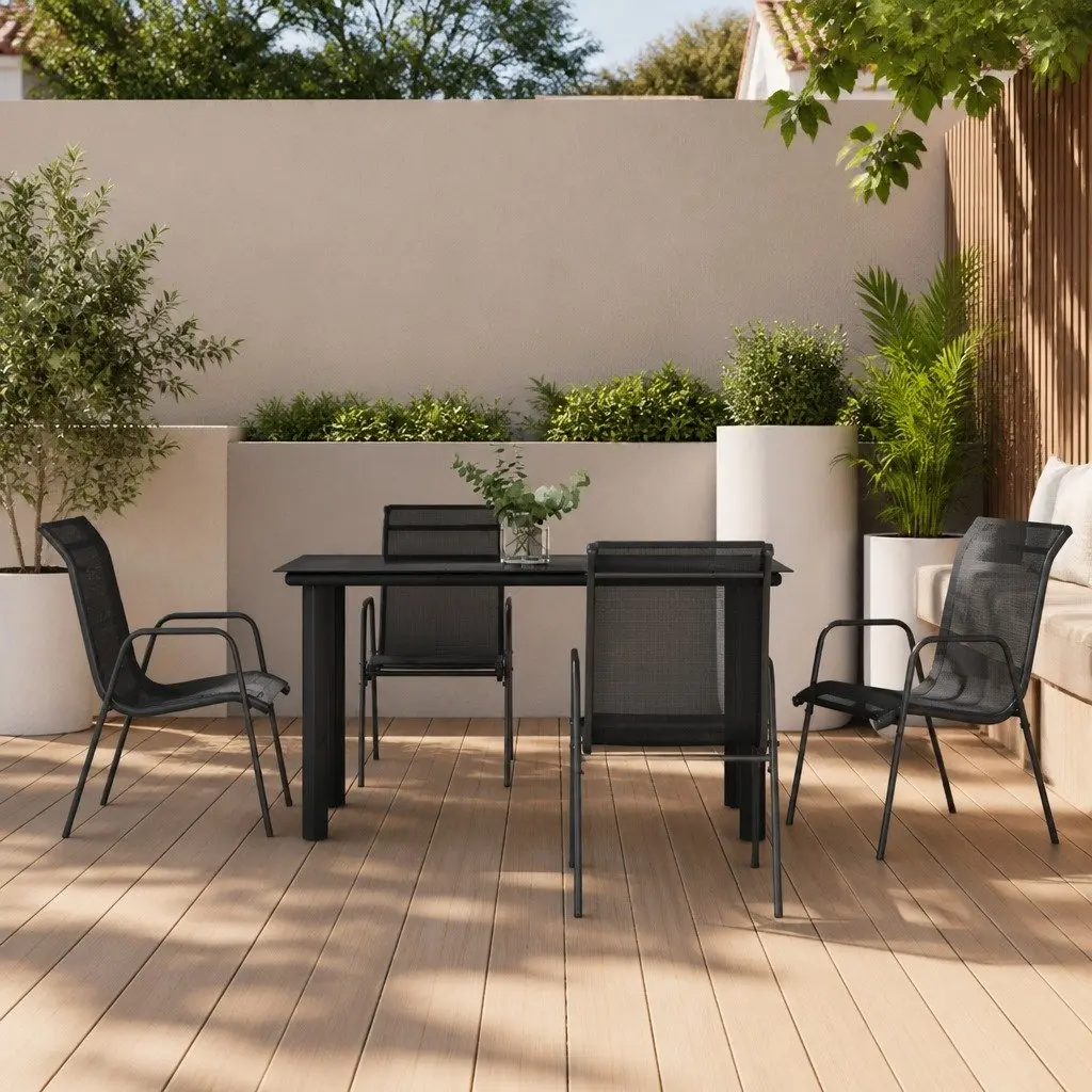 Garden Dining Set Black Steel Textilene 5 Piece Outdoor Furniture