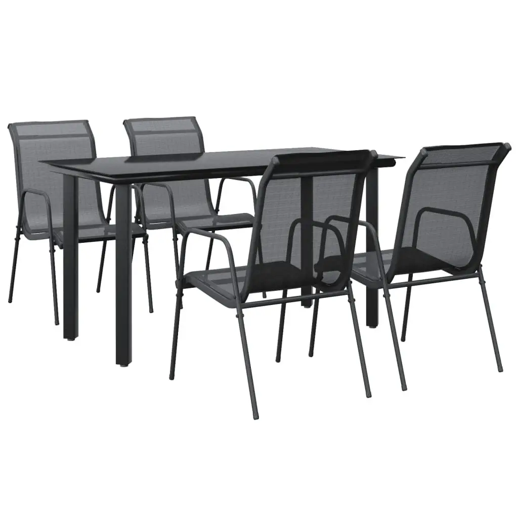 Garden Dining Set Black Steel Textilene 5 Piece Outdoor Furniture