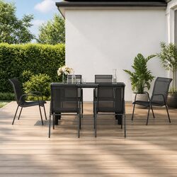 Sturdy 7-Piece Black Steel Garden Dining Set
