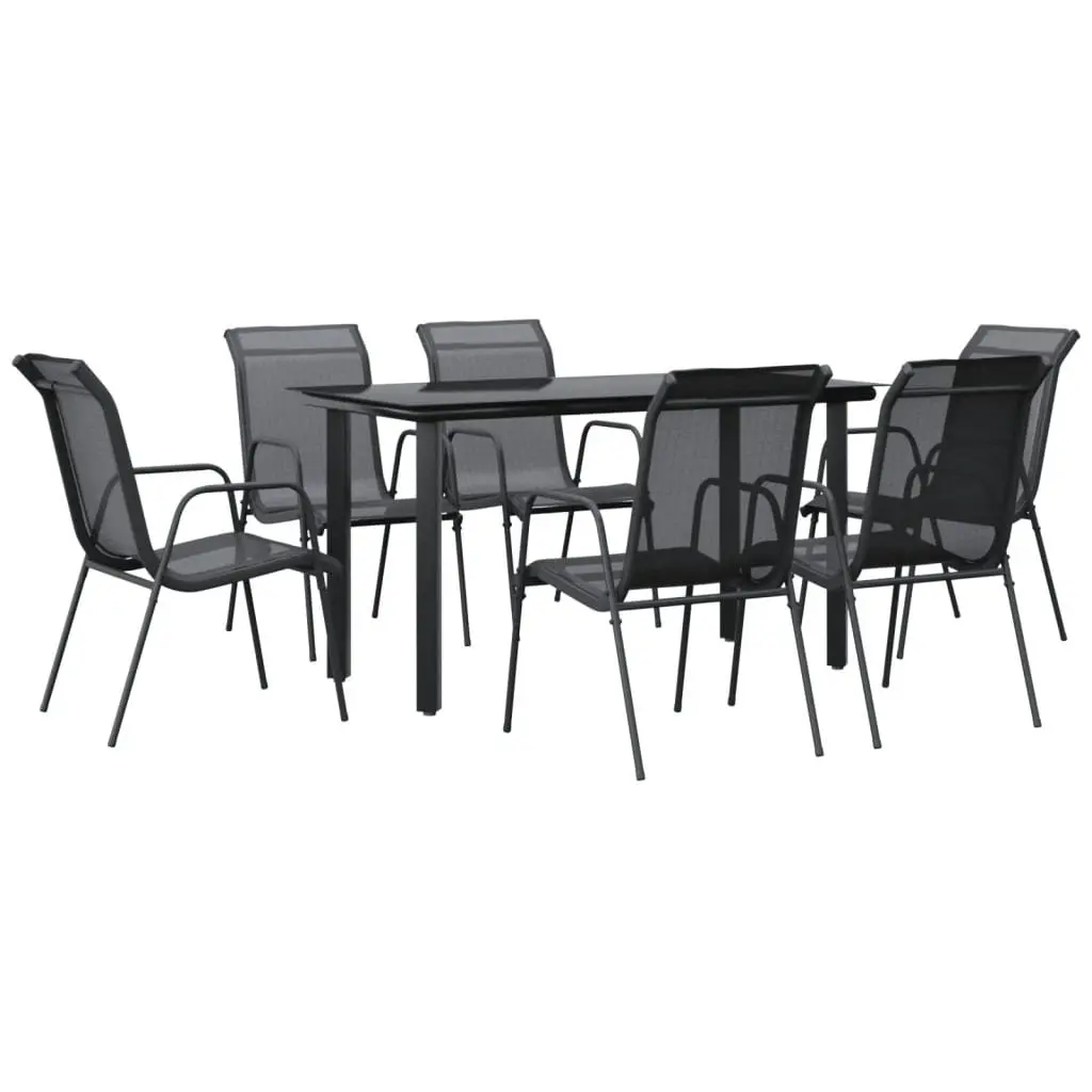 7-Piece Black Steel Garden Dining Set