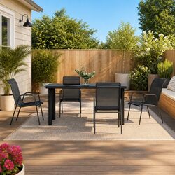 Sturdy 5-Piece Black Steel Textilene Garden Dining Set