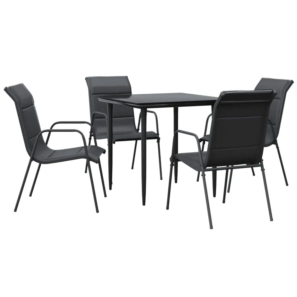 Garden Dining Set 5 Piece Powder-coated Steel Textilene Chairs Table Black