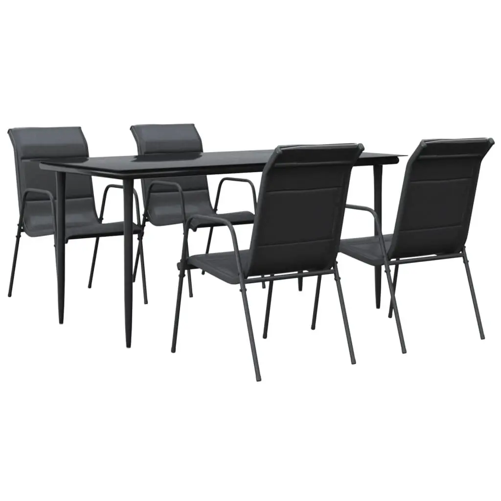 Garden Dining Set Steel Black 5 Piece Outdoor Furniture Table Chairs Textilene