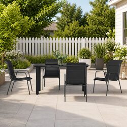 5-Piece Black Steel Outdoor Dining Set with Textilene Chairs
