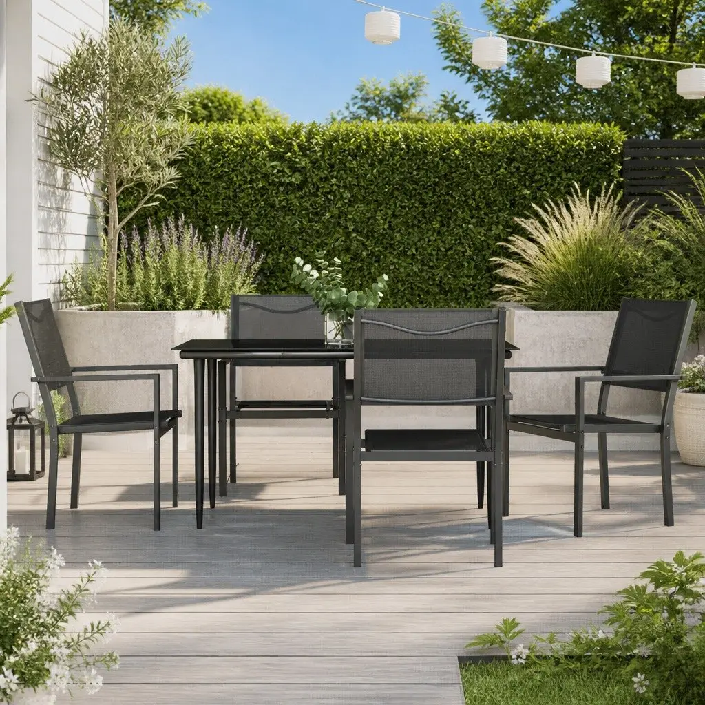 Garden Dining Set 5 Piece Powder-coated Steel Textilene Black