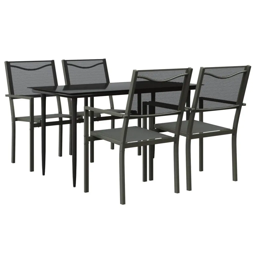 Garden Dining Set 5 Piece Powder-coated Steel Textilene Black