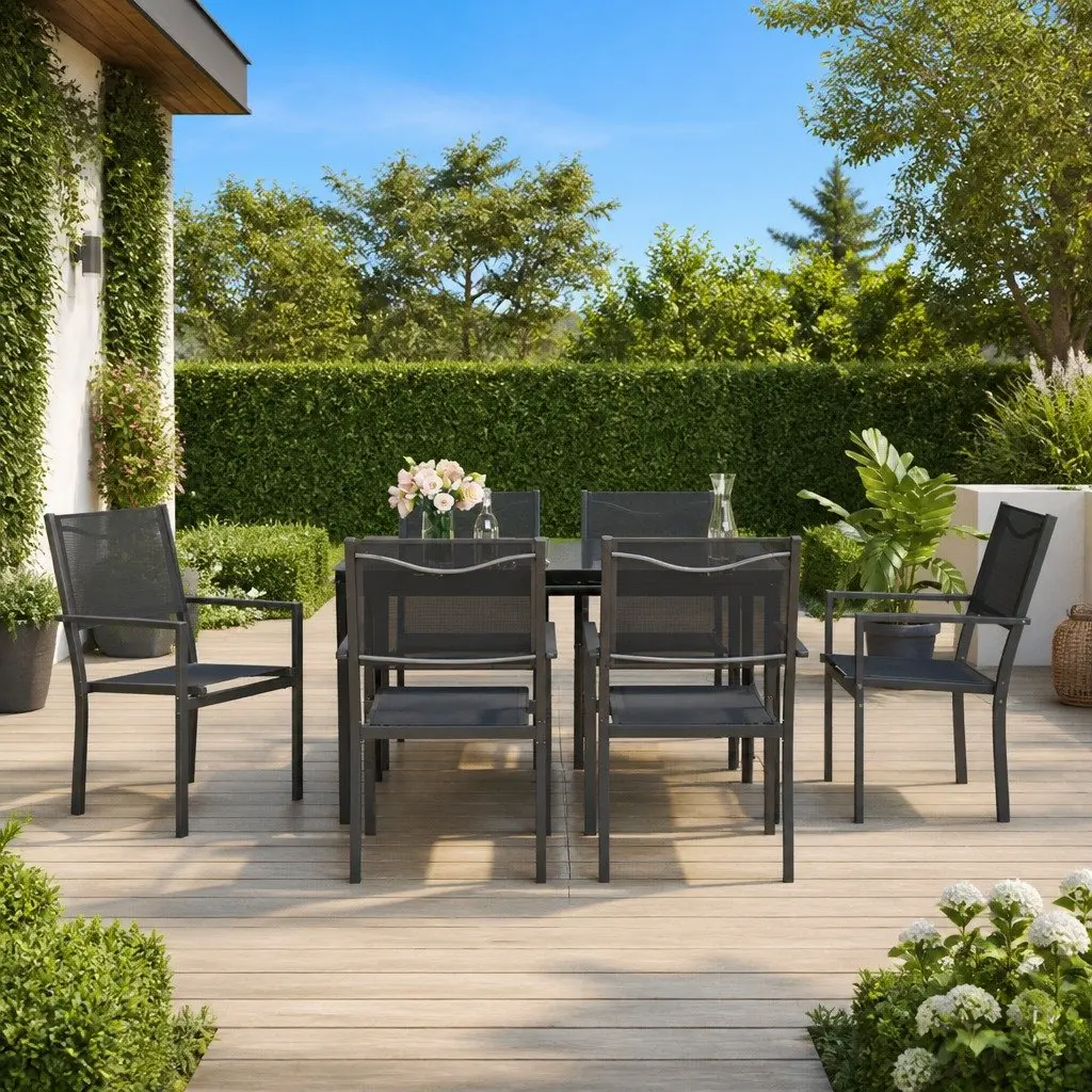 7 Piece Garden Dining Set with Steel Frame