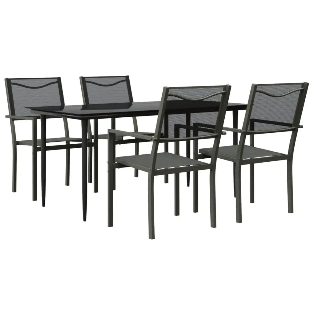 Garden Dining Set Steel Textilene 5 Piece Black Outdoor Furniture