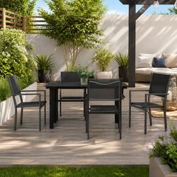 Premium 5-Piece Garden Dining Set with Black Steel and Textilene