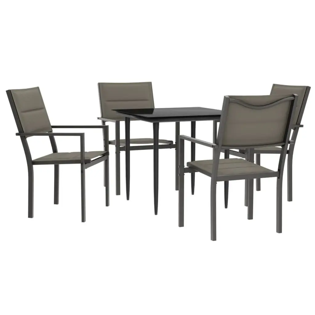 Garden Dining Set Steel 5 Piece Black Textilene Chairs Table