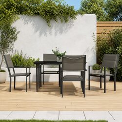 5-Piece Black Steel Outdoor Dining Set with Textilene Chairs
