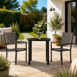 Garden Dining Set 3 Piece Outdoor Table Chairs Black Steel Textilene Patio