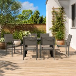 7-Piece Black Steel and Textilene Outdoor Dining Set