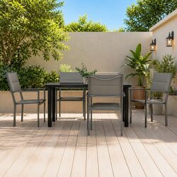 5-Piece Black Steel Garden Dining Set with Textilene Chairs