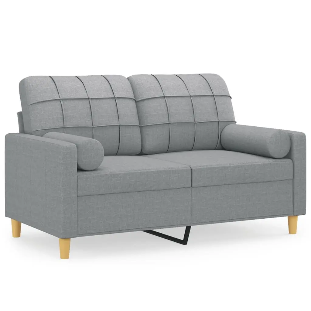 2-Seater Grey Sofa with Throw Pillows 120cm