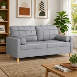 Light Grey 2-Seater Sofa with Pillows - Durable Design