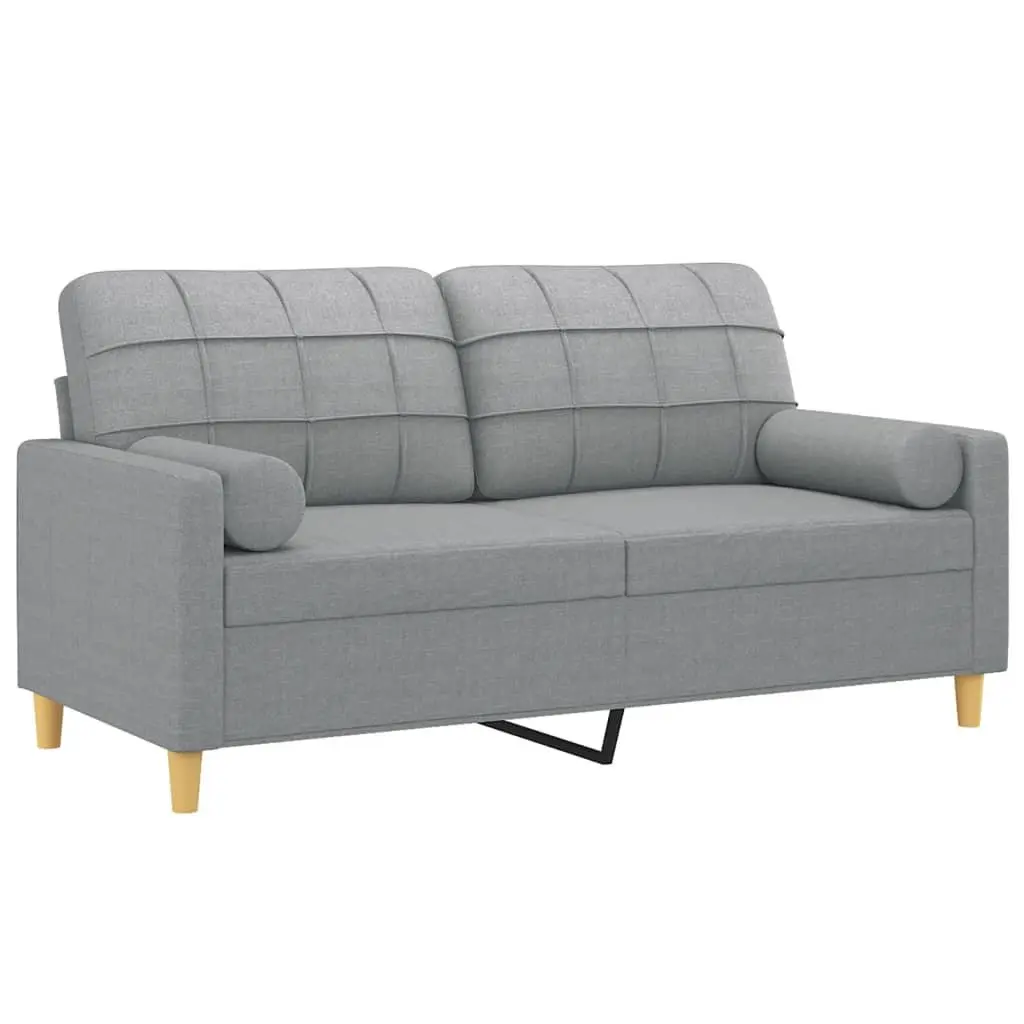 2-Seater Sofa Light Grey Fabric Modern Living Room Lounge Couch with Pillows