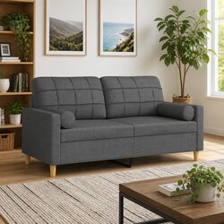 Modern Grey Fabric 2-Seater Sofa with Cushions 140cm