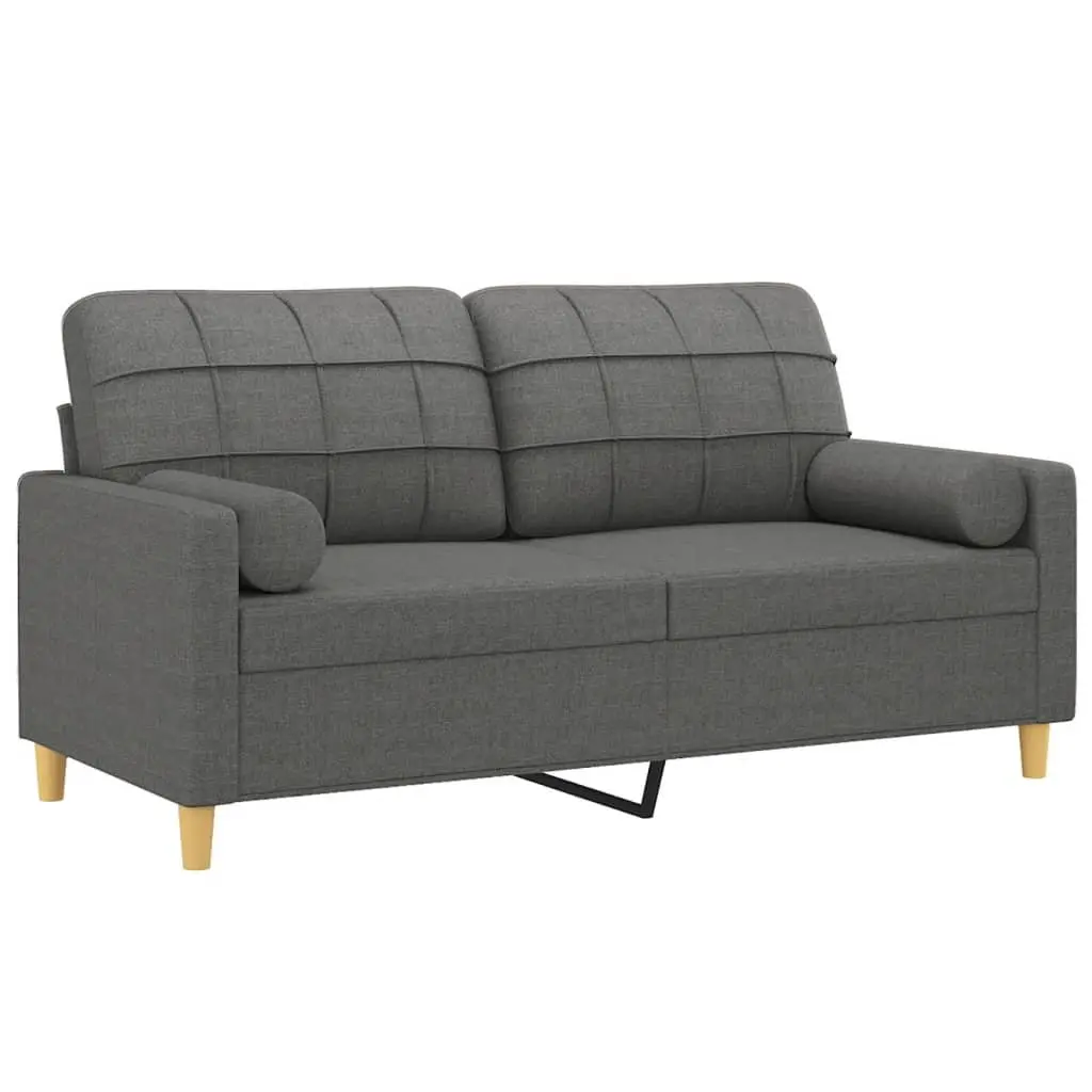 Grey Fabric 2-Seater Sofa with Cushions 140cm