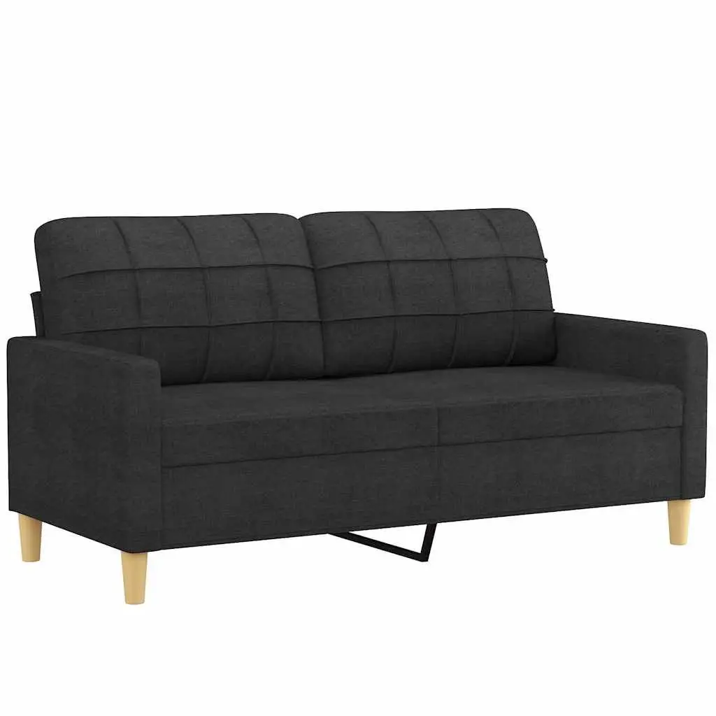 2-Seater Black Sofa with Durable Fabric & Pillows