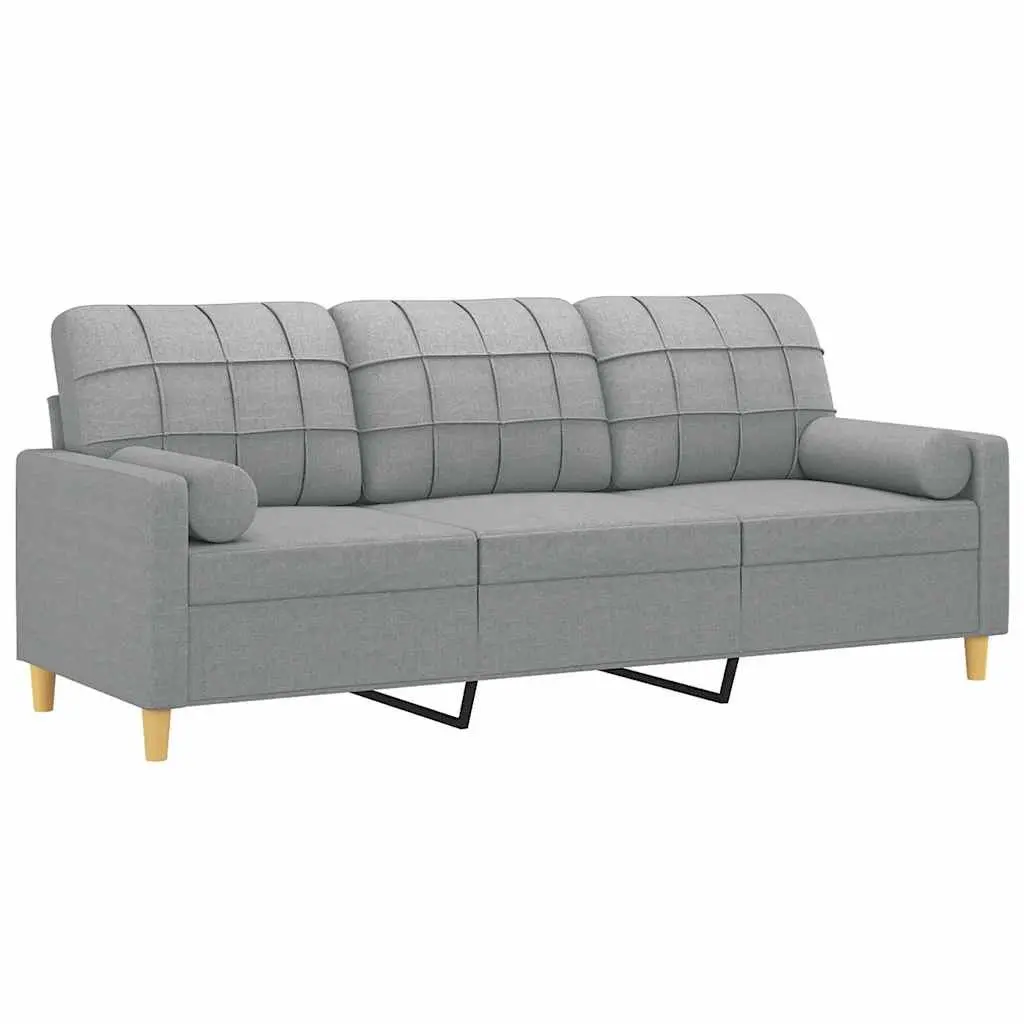 3-Seater Sofa in Light Grey Fabric with Cushions