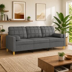 Durable 3-Seater Sofa Grey Fabric with Pillows 180cm