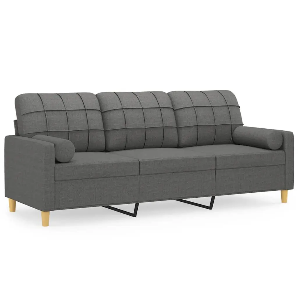 3-Seater Sofa Grey Fabric with Pillows 180cm