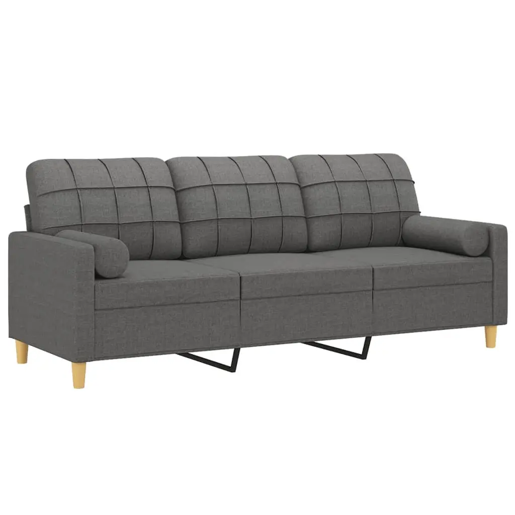 3-Seater Sofa Grey Fabric with Pillows 180cm
