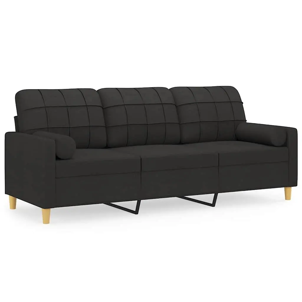 3-Seater Sofa Fabric 180cm Black Modern Lounge Couch