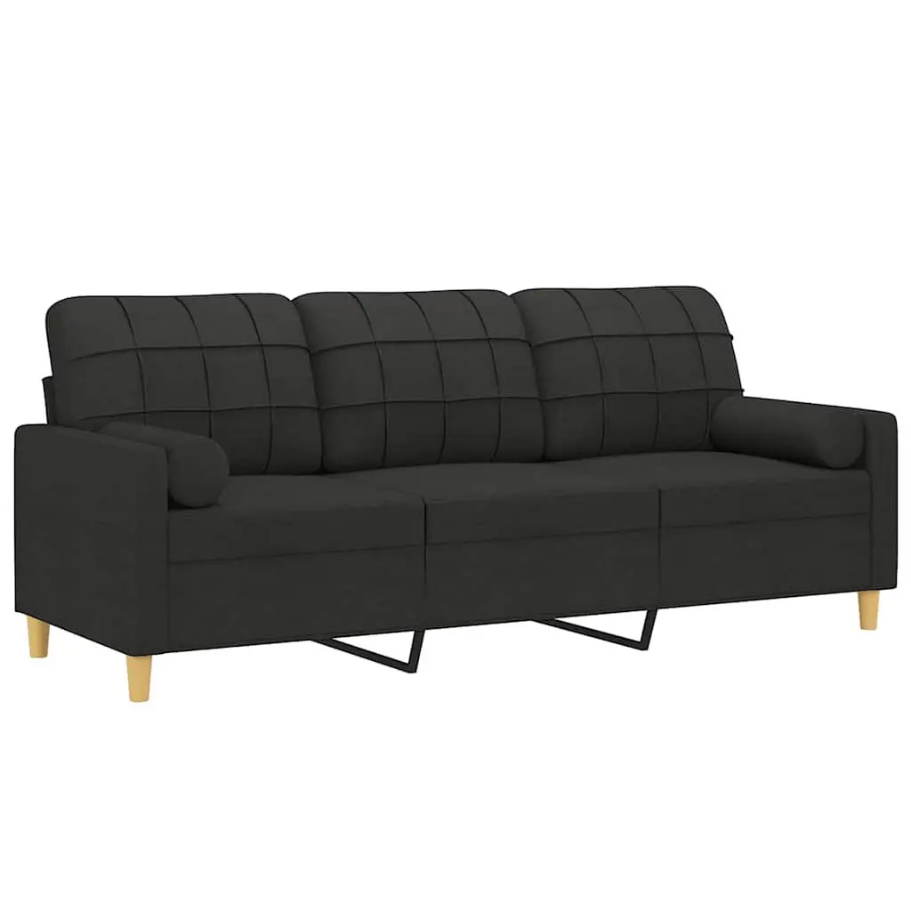 3-Seater Sofa Fabric 180cm Black Modern Lounge Couch