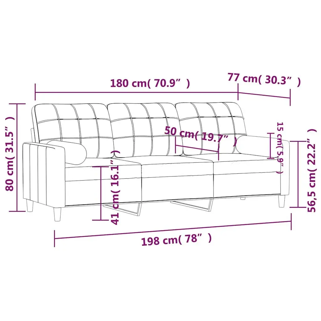 3-Seater Sofa Fabric 180cm Black Modern Lounge Couch