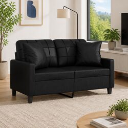 Durable 2-Seater Sofa with Faux Leather and Pillows
