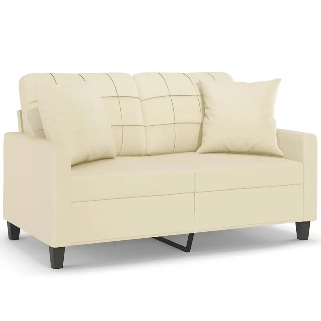 Cream Faux Leather 2-Seater Sofa with Cushions