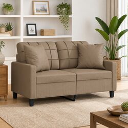 Durable Brown Faux Leather 2-Seater Sofa with Pillows