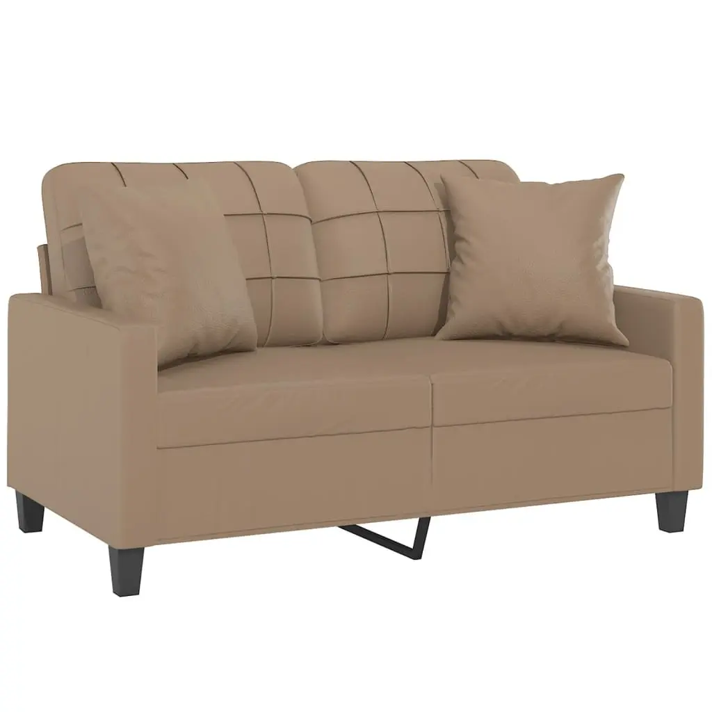 Brown Faux Leather 2-Seater Sofa with Pillows