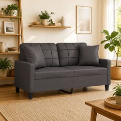 2-Seater Sofa Grey 140cm Modern Lounge with Throw Pillows Comfortable Seating