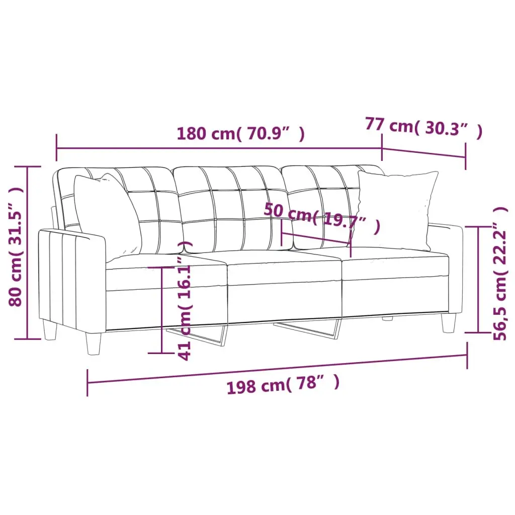 Cream Faux Leather 3-Seater Sofa with Throw Pillows 180cm