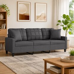 180cm Modern Grey Faux Leather 3-Seater Sofa with Pillows
